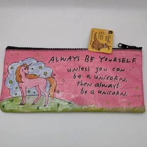 📦5 for $20🛒 NWT Blue Q Unicorn Pencil Bag Recycled Material Small trinket bag